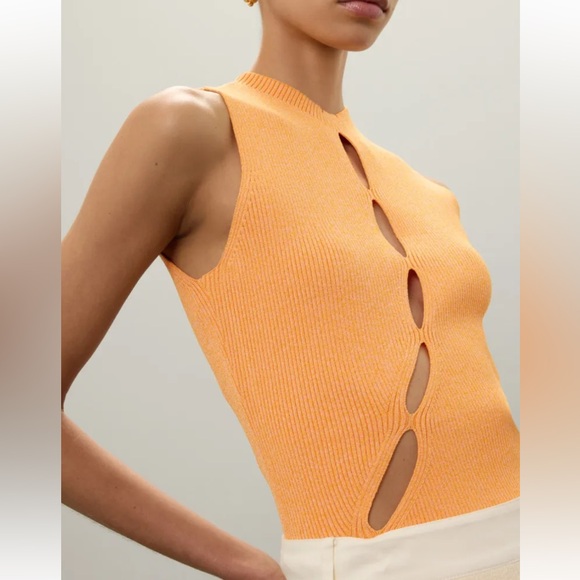 Ronny Kobo Collection Tops - Ronny Kobo Collection Orange Mock Neck Cut Out Tank Top